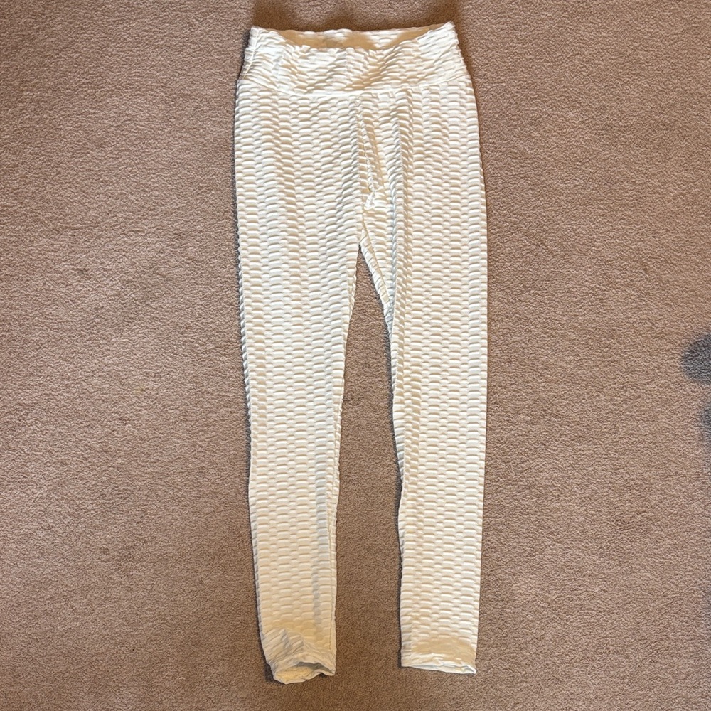 Cream Textured Leggings